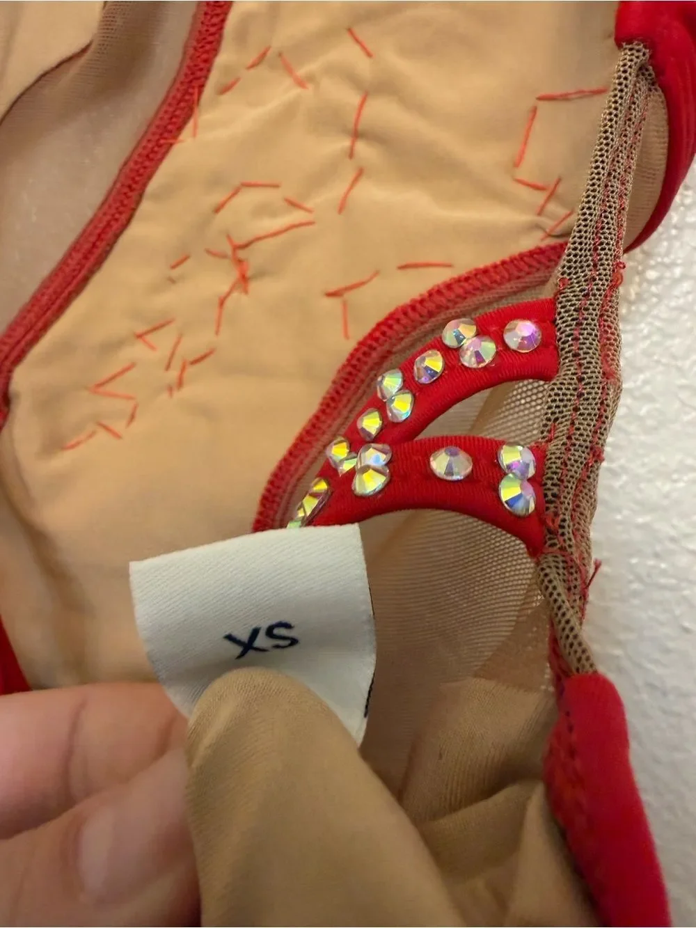 AA solo dance costume red strappy rhinestoned bling leotard XS adult